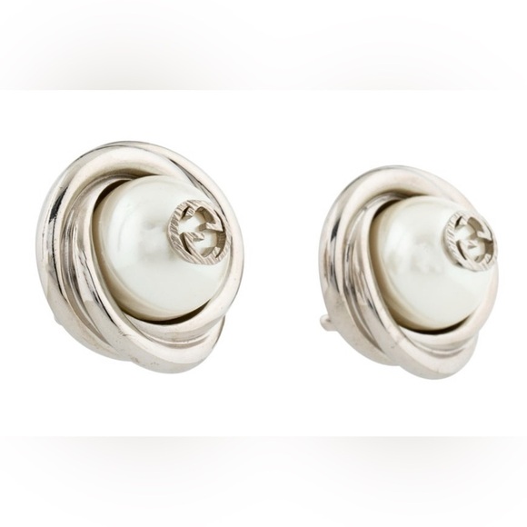Gucci NWOT Silver and Pearl oversized clip on Earrings - New - Picture 5 of 6